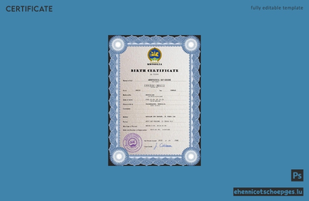 Mongolische Geburtsurkunde (PSD-Beispielvorschau)